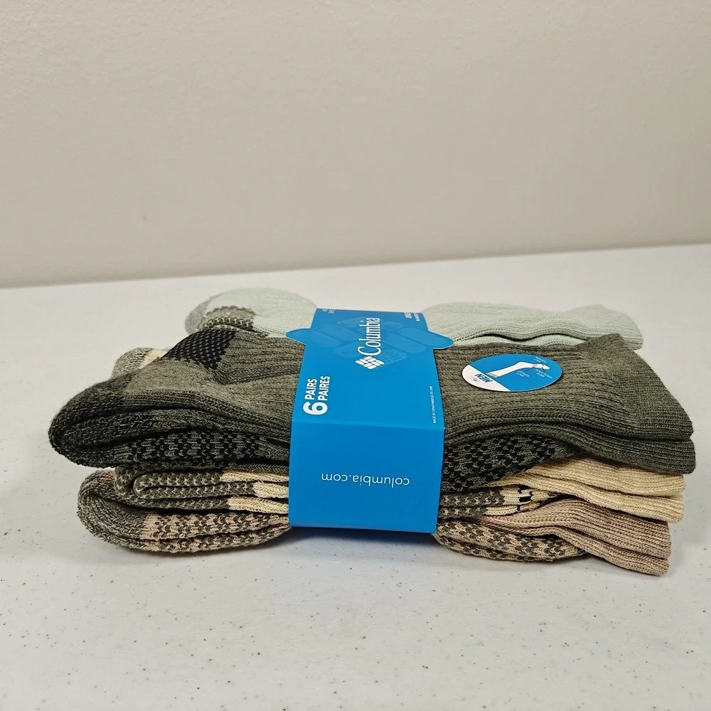 Men's Columbia Athletic Crew Socks 6 Pairs Six Pack Multi Color Green Size 6-12